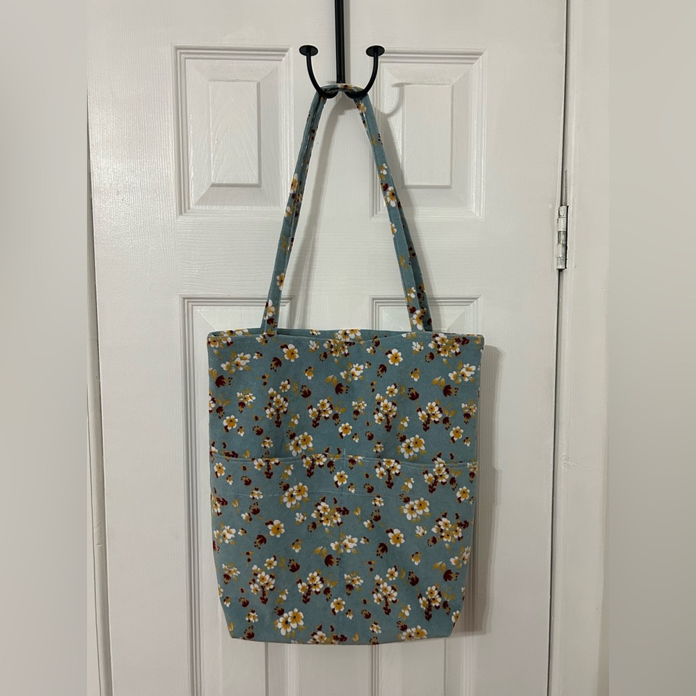Sold - Handmade Corduroy Bag | The Everyday Tote | Blue Floral